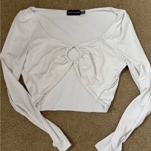 PrettyLittleThing Ivory Ring Accent Crop Top